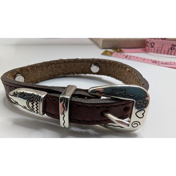 Brighton Leather Bracelet 7.5in Peace Heart Silver Tone Buckle - Picture 2 of 4